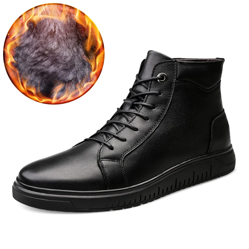 

Business Men's Boot plus Velvet Warm Snow Boots Hight-top Leather Shoes Full-grain Leather Casual Boots Large Size