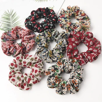 

Women's Floral Chiffon Scrunchies Cherry Hair Ties For Girls Cute Sweet Elastic Hair Bands Ponytail Hair Accessories Headwear