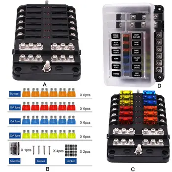 

Independent Positive And Negative 12 Ways Fuse Box With LED Indicator 1 In 12 Out