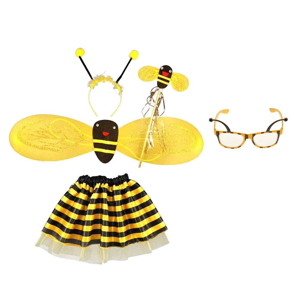 

Pack of 5pcs Children Honey Bee Skirt Costume Insect Girls Fancy Dress Kids Outfit Fairy Fancy Dress Party Eye Glasses