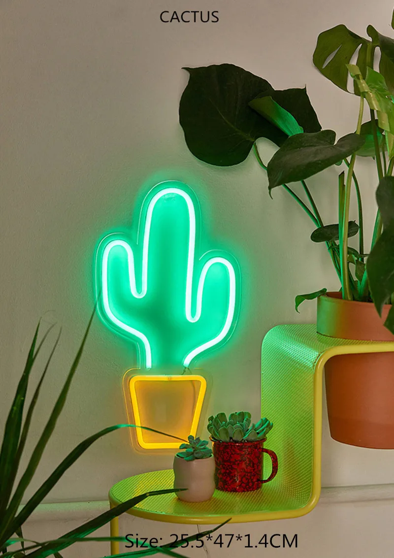Светодиодный неоновый свет неоновая вывеска с панельные лампы неоновая желтая Рождественская Праздничная Вечеринка бар художественное украшение настенные светильники Подставка для выпечки - Испускаемый цвет: cactus