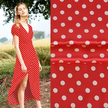 19momme шелк тутового шелкопряда узор в горошек красный стрейч шелковый атлас Ткань метра ширина 42 дюймов Высокое качество ткань для платья