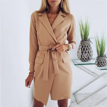 

Women Casual Business Solid Slim Long Sleeve Single Breasted Buttons Bandage Suits OL Elegant All-match Long Blazers SJ4599U