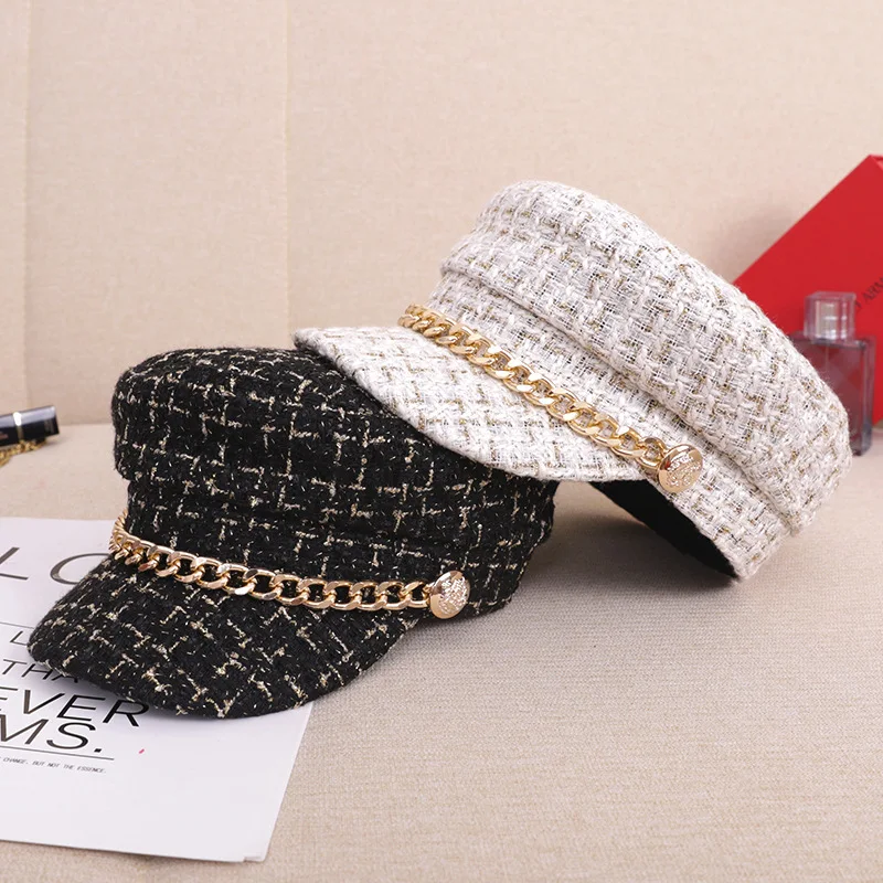 Ceny JOLLQUE Simple Women Wool Beret for Elegant Lady Winter Hats Female Cotton Plaid Vintage Octagonal Casual Boina Autumn Girl Cap