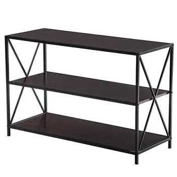 

(100x40.5x66cm) Industrial Style Three-Layer Side Crossing Porch Table Black Walnut Color ， ship from US drop shipping