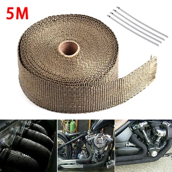

5M Roll Fiberglass Heat Exhaust Pipe Motorcycle Head Heat Shield Heat Shield Tape + 4 Ties Insulat Exhaust Pipe Kit
