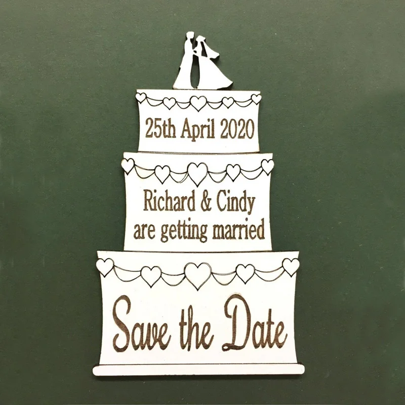  Custom Bride Groom names wooden Wedding Save the Date Magnets Cake shape invitation engagement part - 4000284067442