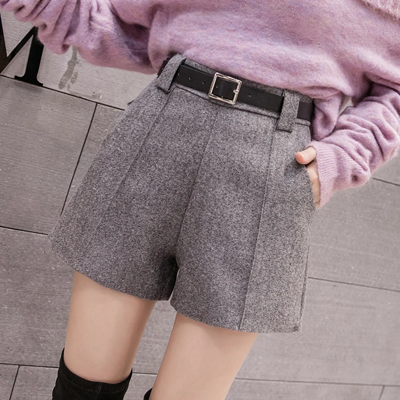 

2019 Autumn Winter Fashion Wool New Women Shorts High Waist Casual Suit Shorts Women Short Pants Ladies Shorts With Belt WH64
