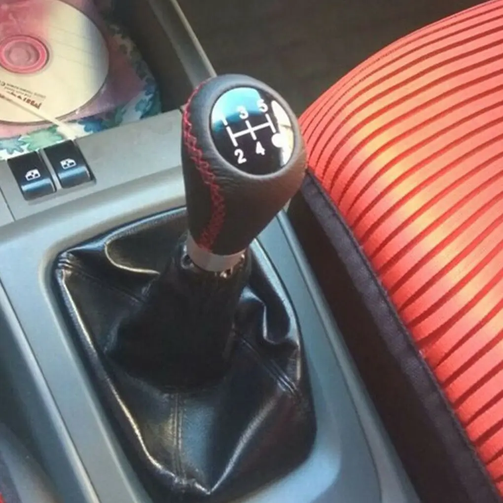 Кожа ручной авторегистратор 5-Скорость Шестерни палка красной строчкой Универсальный Авто автомобиля переключения комплект