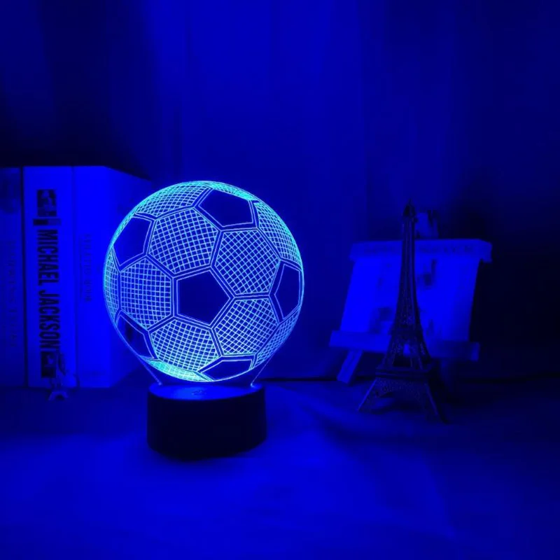 Soccer Ball Shaped 3D Night Lights 7 Colors Changing LED Table Lamp Football Sport Fans Gifts for Club Bar Home Decoration Kids