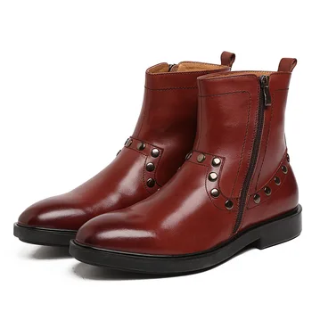 

Men Leather Boots Men Round Toe Cowhide Boots Botas Hombre Black Brown Work Shoes Pointed Toe Ankle Genuine Leather Cow Leather