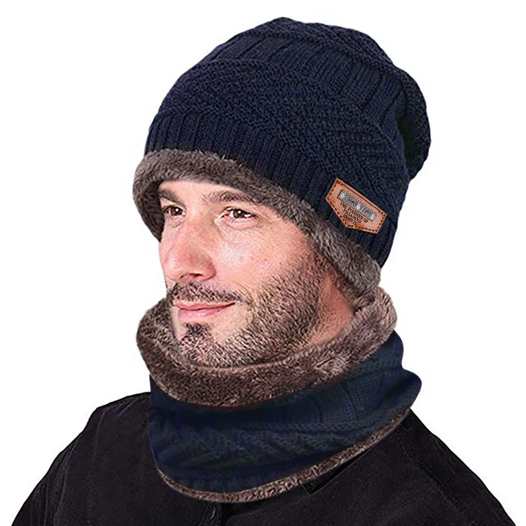 Мужская теплая шапка, зимняя утолщенная шапка и шарф, двухкомпонентная вязаная ветрозащитная шапка в стиле хип-хоп, теплые зимние шапки для женщин C1217 - Цвет: NY