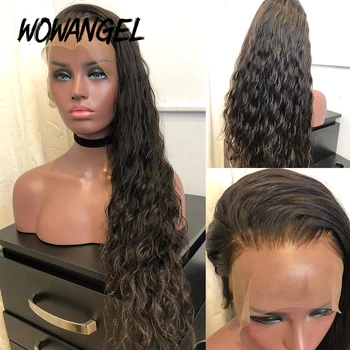 

WOWANGEL 180 Density 13x6 Lace Front Human Hair Wavy Natural Color Remy Wigs With Baby Hair Pre plucked Bleached Knots Body Hair