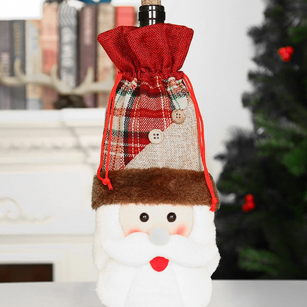Christmas Wine Bottle Covers Christmas Santa Snowman Elk Wine Bottles Cover Bag Dining Table Decor Party Christmas Supplies