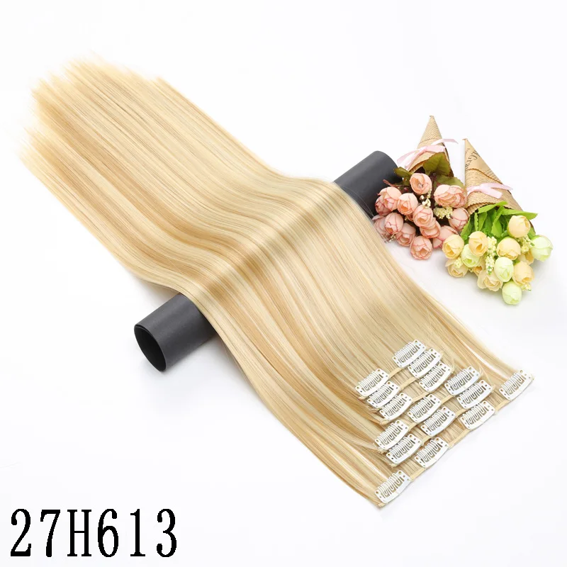 MERISI HAIR 22 Synthetic Deep Wave Hair Heat Resistant Light Brown Gray Blond Women Hair Extension Set Clip In Ombre Hair - Color: 1014 27H613