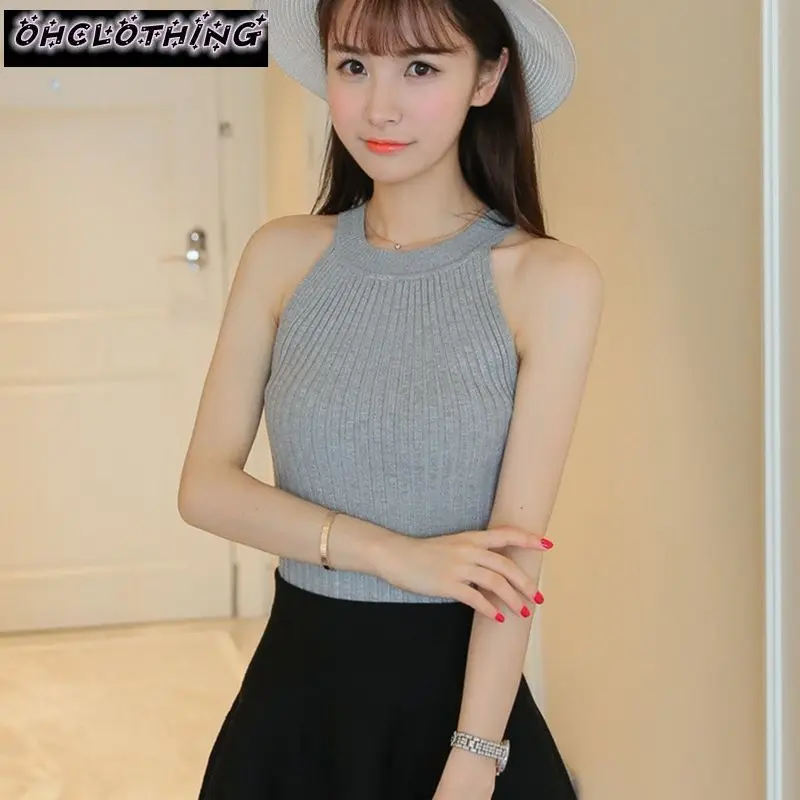 OHCLOTHING 2020 Модные майки без рукавов трикотажные топики тонкие Холтер шеи