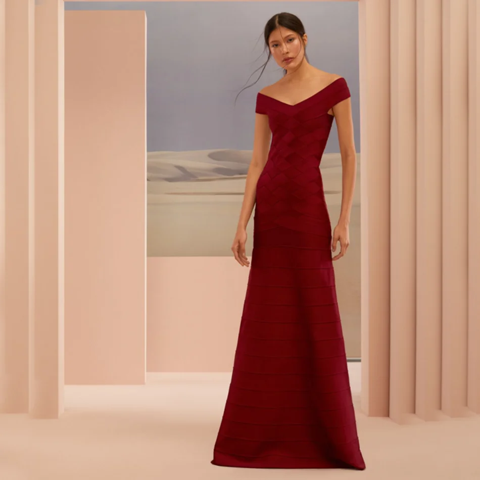 BANDAGE Winter New Sexy Long Bandage Dresses Women Vestidos Christmas Party Dress Off Shoulder Maxi Mermaid Dress