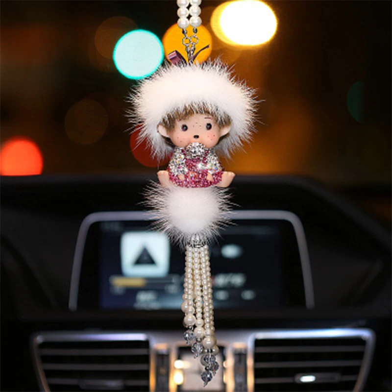 

Car decorative crystal diamond pendant rearview mirror + women's car decorative Necklace doll Pendant Gift automobile accessorie
