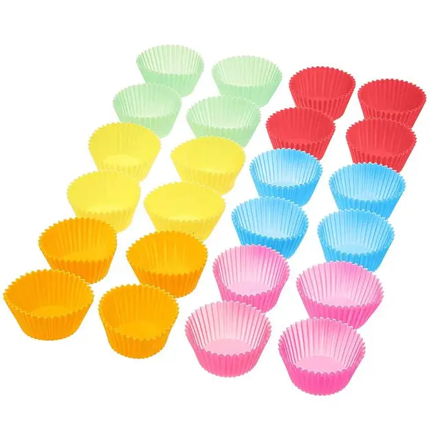 24 Pack Szilikon Öntőformák Cupcake Sütőcsészék Újrahasznosítható Muffin Csésze Bélés Szivárványos Csomagolók Nem Tapadó Torta Penész - Image 5