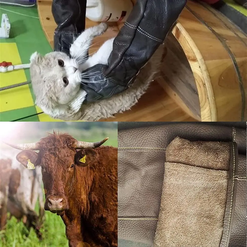 Leather Pet Gloves Anti-grasping Anti Bite Protective Cowhide Gloves Cat Dog Gardening Work Pets Training Handling