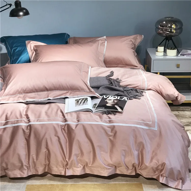 Pink ANNAs хороший материал хлопок 4 шт постельных принадлежностей чистый цвет Troditional вышивка QuiltCover 500t 1,8 m парные постельные принадлежности - Цвет: Pink