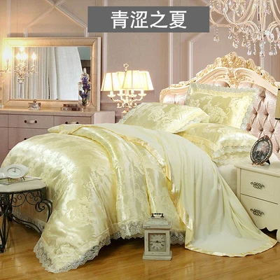 Oshines Luxury Jacquard Decoration Europe Style Set Of Bed Linens Double Bed Cover 220/240 cmElastic Sheet King And Queen Size L - Цвет: Light Yellow