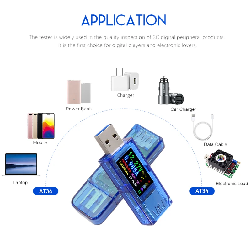 At34 Usb 3,0 цветной ЖК-Вольтметр Амперметр Напряжение измеритель тока мультиметр батарея Зарядка power Bank Usb Тестер