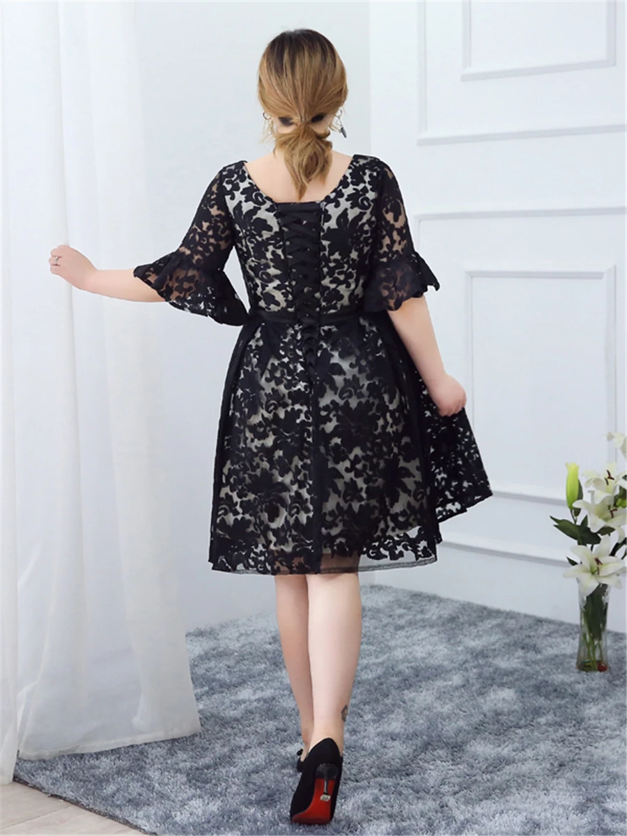 Платья для выпускного вечера длиной до колена, черные короткие платья Vestidos De Gala T292, размера плюс, платья с круглым вырезом, женские вечерние платья с рукавом до локтя для выпускного вечера