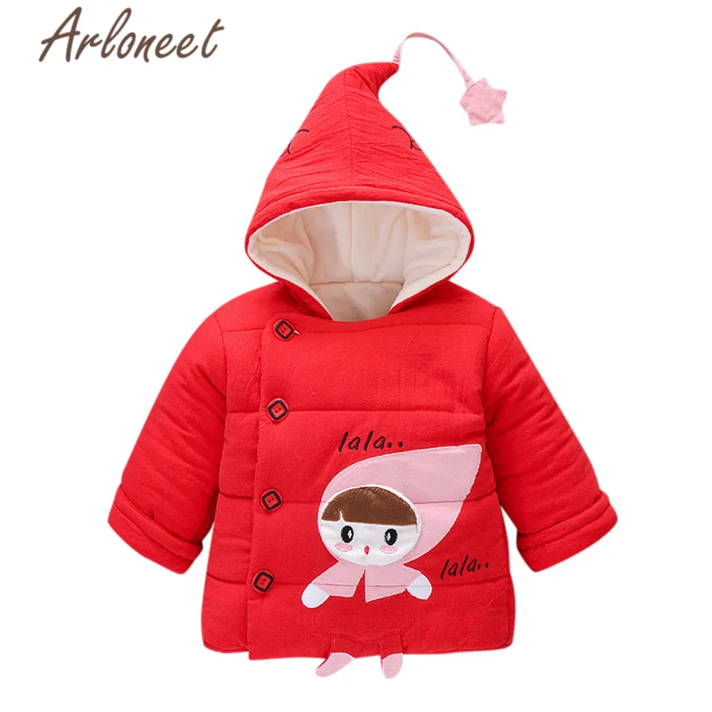 ARLONEET пальто с героями мультфильмов теплое зимнее плотное пальто для маленьких девочек Свободная верхняя одежда с капюшоном со звездами куртка на пуговицах хлопковое пальто куртка для маленьких девочек
