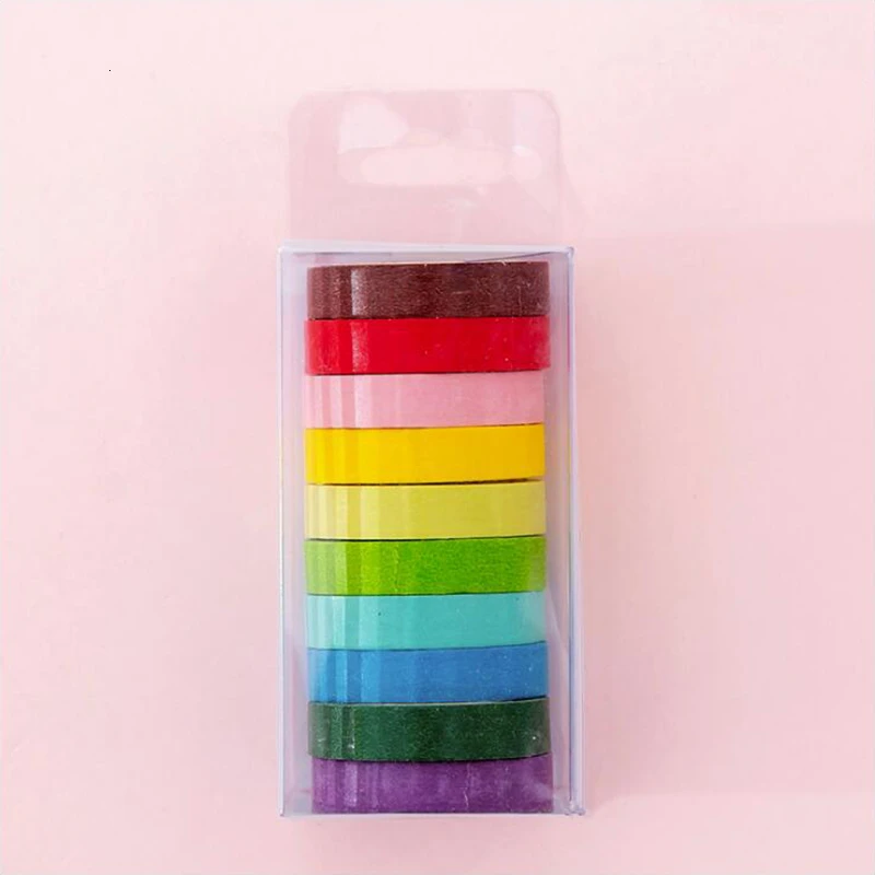 Candy Rainbow Color Washi Masking Tape Sticky Decorative Paper Tape Set DIY Decoration Office Stationery Scrapbook 10PCS/Bag