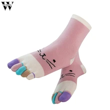 Womail, женские Цветные Разноцветные лоскутные носки, носки с пятью пальцами, хлопчатобумажные забавные носки, цветная трубка для пальца, Мультяшные носки с пятью пальцами
