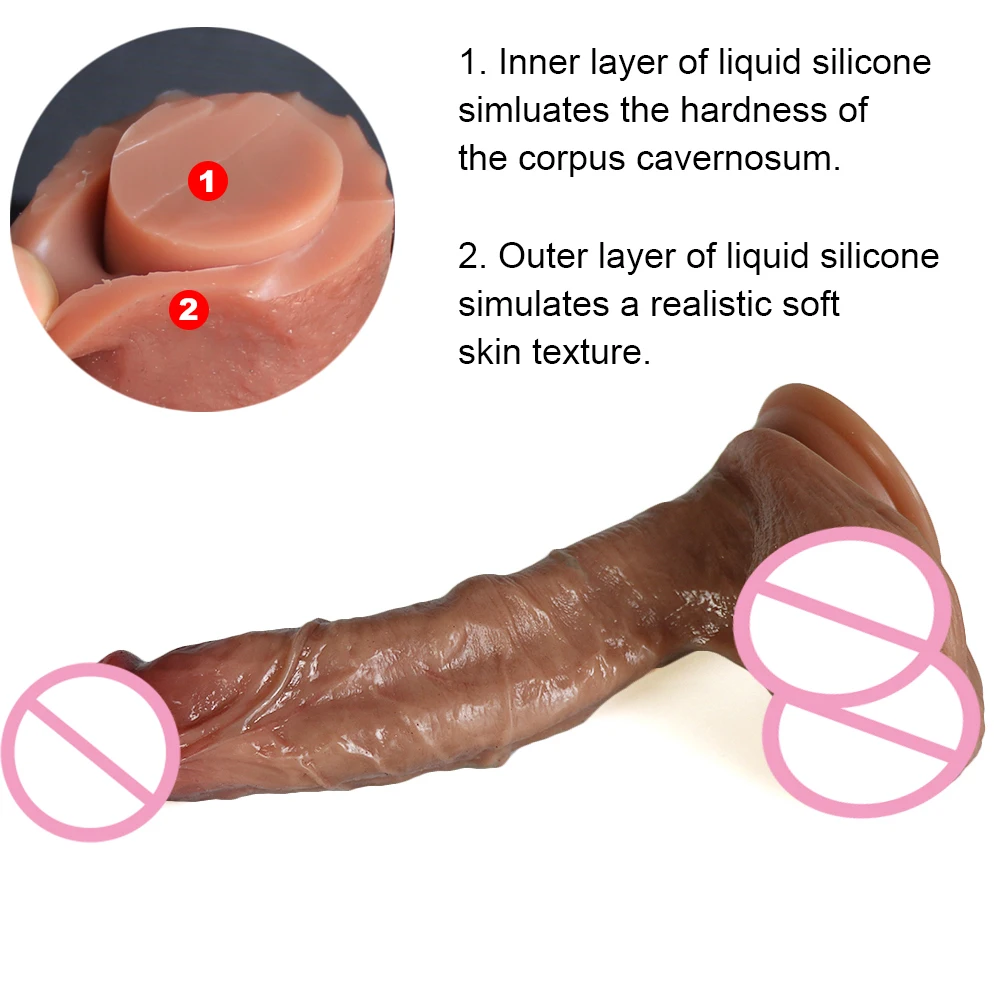 Soft Sexy Huge Dildo Realistic Penis Suction Cup G Spot Vagina Stimulator Double layer Silicone Big