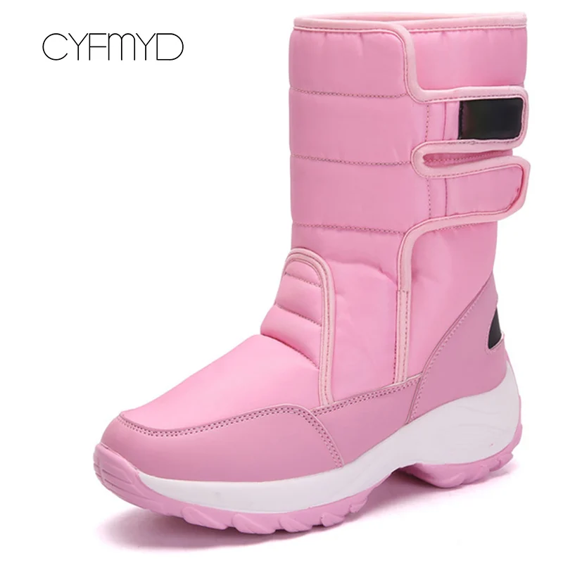 Женские зимние сапоги до середины голени; резиновая теплая зимняя обувь; женские износостойкие Нескользящие водонепроницаемые плюшевые сапоги на платформе для женщин - Color: Pink