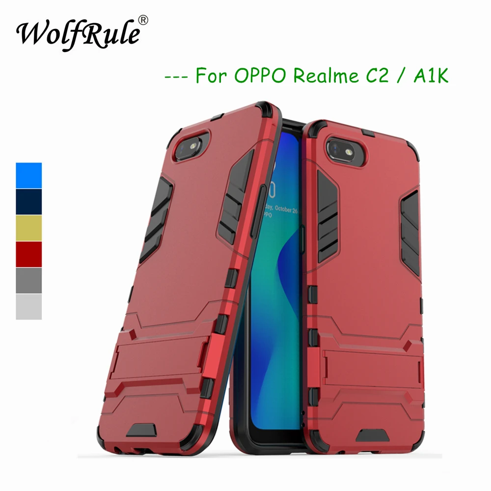 For OPPO A1K Phone Cases Realme C2 Cover Soft Silicone + Plastic Kickstand Fitted Case For OPPO Realme C2 / A1K Case Funda Shell