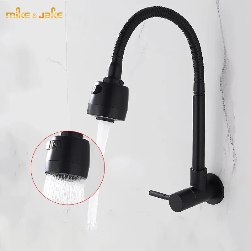 

304 stainless steel wall type black kitchen mixer single cold faucet wall mounted black basin sink faucet crane black mop taps