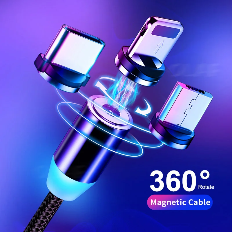 Magnetic Cable Micro USB Type C for iPhone Charger 1M/2M Braided Charging 2.4A quick Charge Xiaomi | Мобильные телефоны и