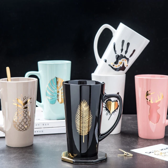 Grande Tasse À Café Et Thé De 500ml, En Porcelaine Élégante Avec Couvercle,  Cuillère, Pour Couple, Cadeaux Créatifs Pour Amis Et Famille - Tasses -  AliExpress