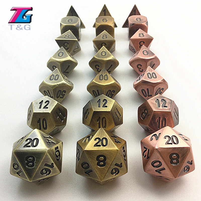3 Sets HIgh Quality Bronze Metal Dice for Dnd Board Game with Iron Box