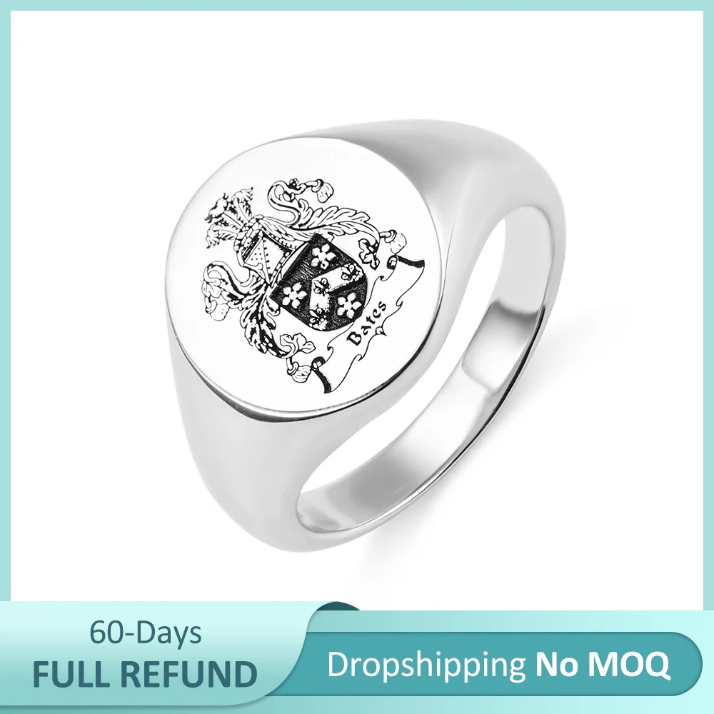 

Sweey Dropshipping Personalized Ring Engraved Family Crest Ring Copper Sliver Best Father's Day Gift Fashion Customized Jewelry