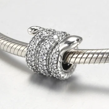 

Authentic S925 Bead Pave Snake Charm fit Lady Bracelet Bangle Girl Birthday Gift DIY Jewelry