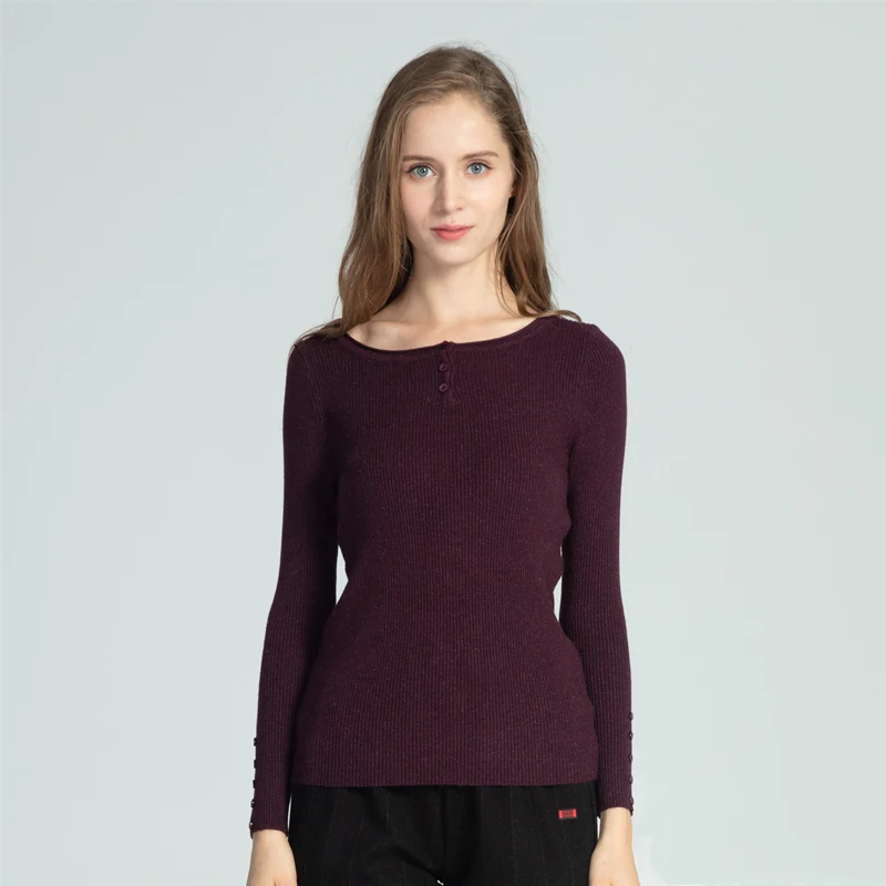 Marwin New-coming Autumn Winter Button Solid Soft Casual O-Neck Thin Women Pullovers High Quality Warm Female Sweaters - Цвет: Red