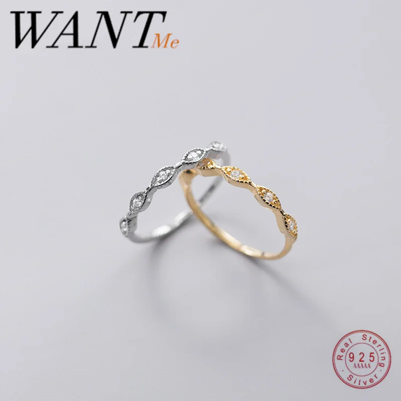 WANTME Настоящее серебро 925 пробы паве Цирконий Геометрия конский глаз перстень для