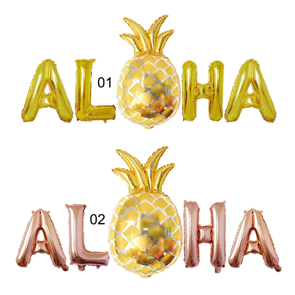 5PCS Summer Party ALOHA Balloon Hawaii Party Decorations Pineapple Aloha Letter Foil Balloons Air Balls Supplies Globes