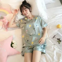 Pajamas Women Summer Thin Section V-neck Imitation Silk Ice Silk Short-sleeved Sleepwear Ladies Home Service 2-piece Pajamas