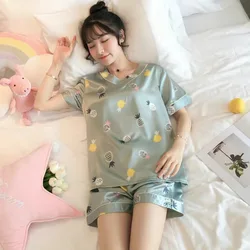 Pajamas Women Summer Thin Section V-neck Imitation Silk Ice Silk Short-sleeved Sleepwear Ladies Home Service 2-piece Pajamas