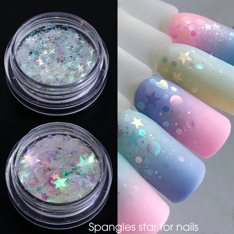 Nail Powder Nail Glitter Nail Decoration Nail Decorations Nail Flakes Nail Powder Set Holographic Mermaid Aurora Sequins for Nails Glitter Flakes Star Heart AB Spangles for Gel Paillette Manicure Decor