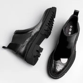 

Thick Bottomed Men Leather Boots Short Boots Black Brown Work Shoes Round Toe Bota Masculina Work Leather Pointed Toe Ankle