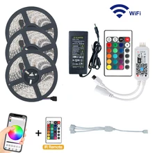 5 м 10 м 15 м WiFi Светодиодная лента светильник RGB DC12V водонепроницаемый SMD 5050 rgb диод гибкая лента Wi-Fi с адаптером