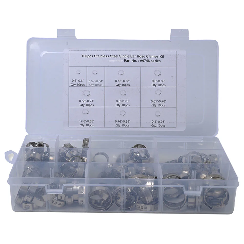 

100Pcs Fixed Tool Pipe Clip Multi Size Single Ear Assortment Reusable Stainless Steel Hoop Tube Hose Clamp Set Multifunction