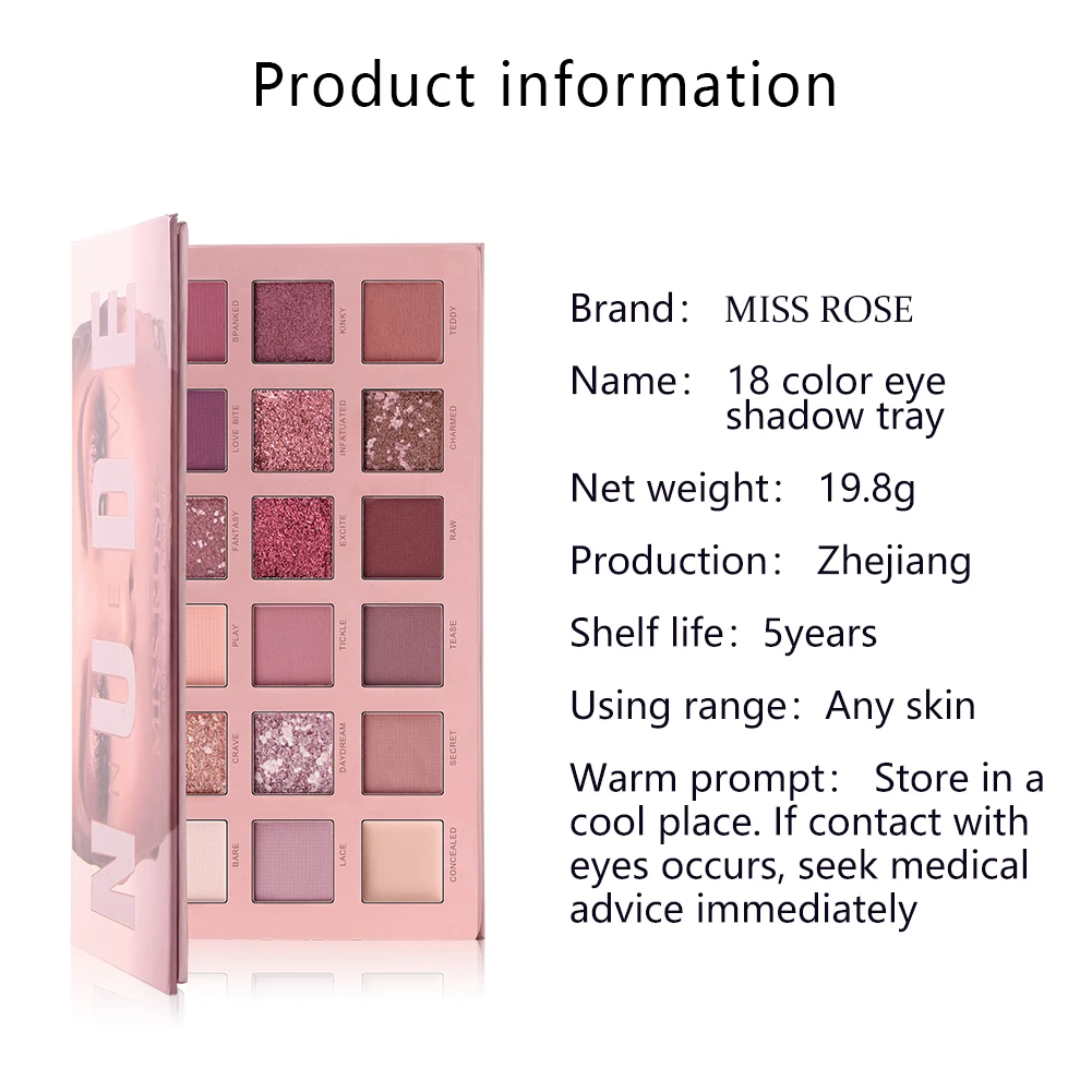 Miss Rose тени для век Pallete 18 цветов красочный мерцающий матовый перламутровый телесный водонепроницаемый профессиональный Палитра теней для век тени для век